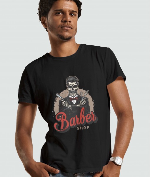 Мъжка тениска с щампа Готика Barber shop skull - TShirtArtShop.com